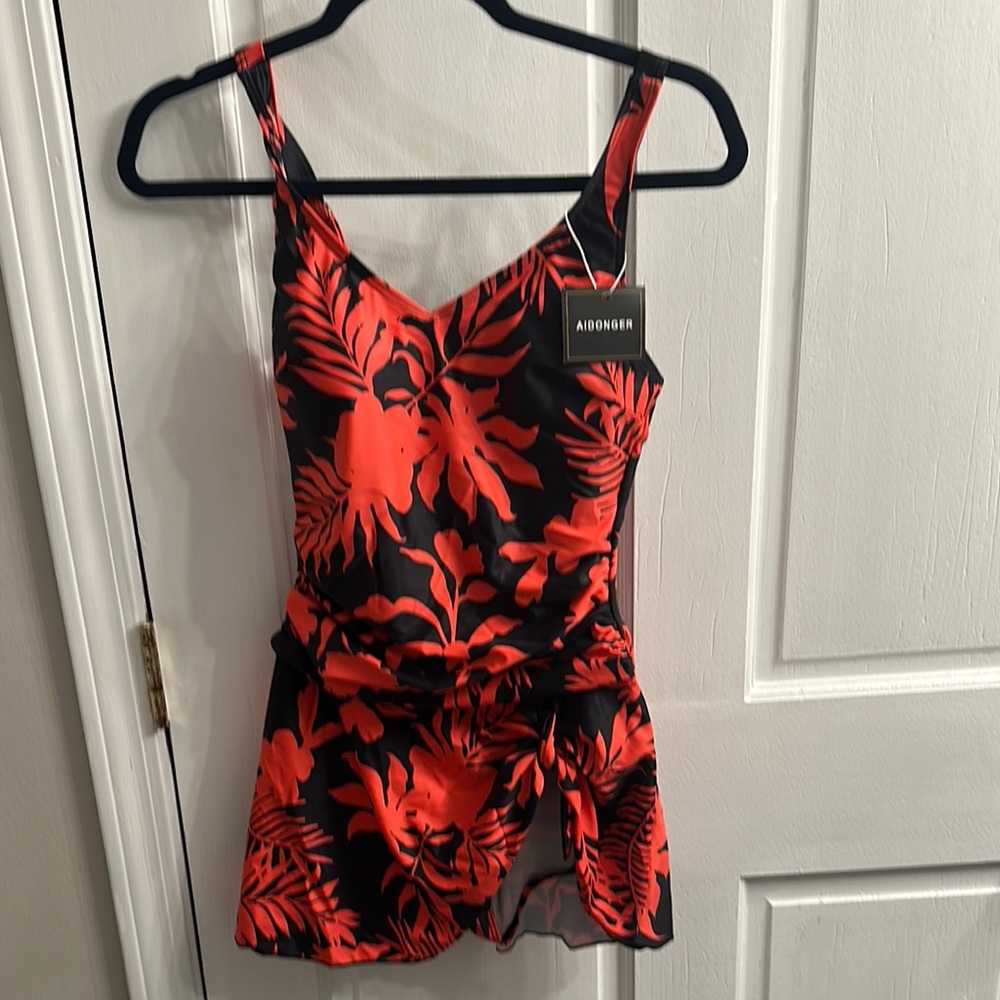 One Piece Swim Dress Swimsuits for Women Tummy Control Swimdress Skirt V Neck